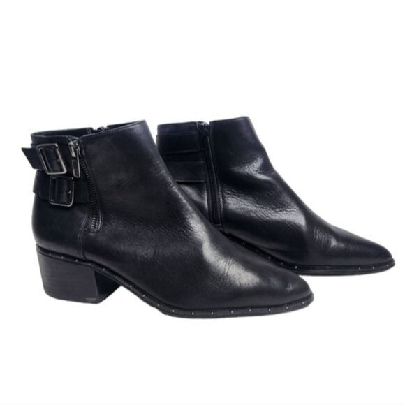 BLEECKER & BOND Georgia Black Leather Ankle Booties - Picture 1 of 14